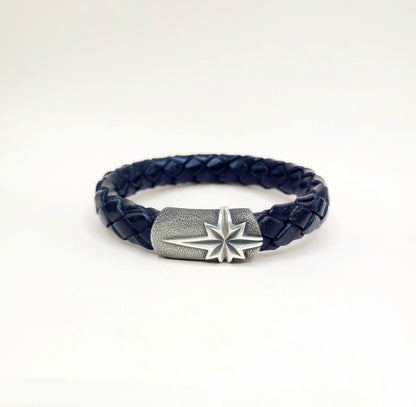 David Yurman Maritime North Star ID Bracelet Sterling Silver Black Leather 12.5mm Medium
