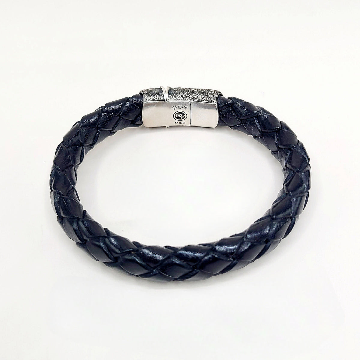 David Yurman Maritime North Star ID Bracelet Sterling Silver Black Leather 12.5mm Medium