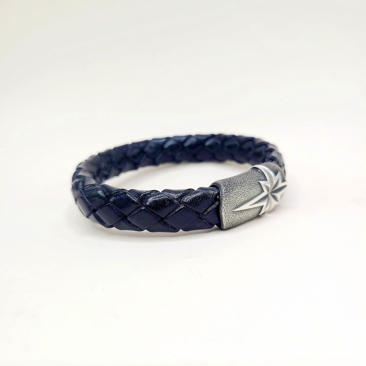 David Yurman Maritime North Star ID Bracelet Sterling Silver Black Leather 12.5mm Medium
