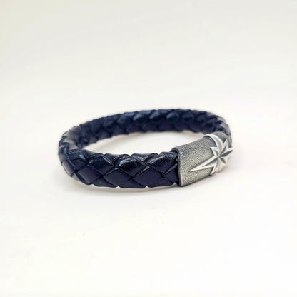 David Yurman Maritime North Star ID Bracelet Sterling Silver Black Leather 12.5mm Medium