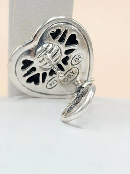 hallmark of David Yurman Metro Sculpted Heart Diamond Earrings Sterling Silver 18K Gold 17mm