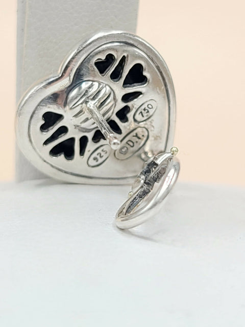 hallmark of David Yurman Metro Sculpted Heart Diamond Earrings Sterling Silver 18K Gold 17mm