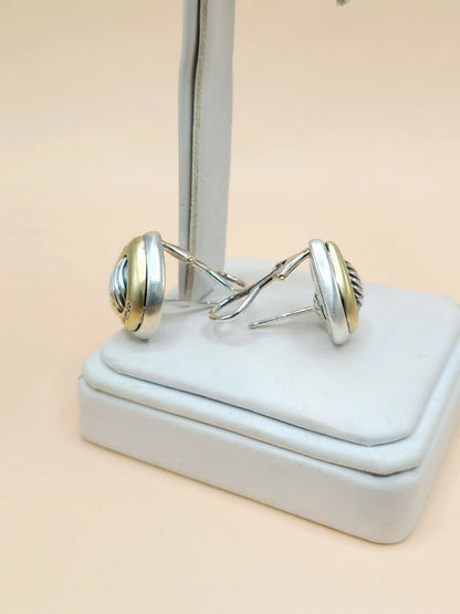 side view David Yurman Metro Sculpted Heart Diamond Earrings Sterling Silver 18K Gold 17mm