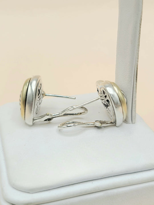 side view David Yurman Metro Sculpted Heart Diamond Earrings Sterling Silver 18K Gold 17mm