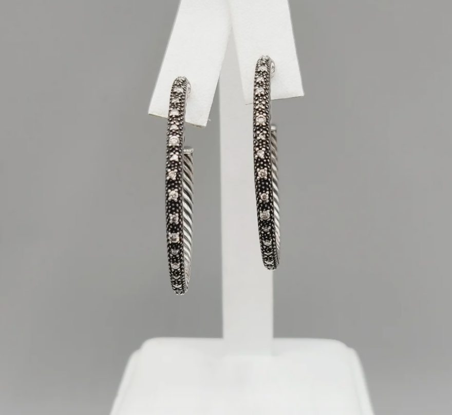 David Yurman Midnight Mélange Large Diamond Hoop Earrings Sterling Silver 0.60 TCW 41mm