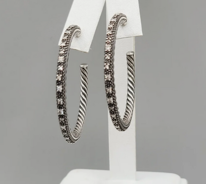 David Yurman Midnight Mélange Large Diamond Hoop Earrings Sterling Silver 0.60 TCW 41mm