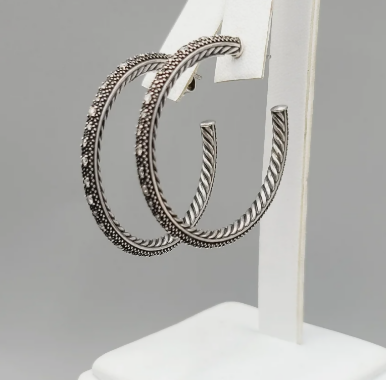 David Yurman Midnight Mélange Large Diamond Hoop Earrings Sterling Silver 0.60 TCW 41mm