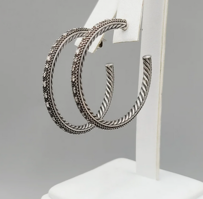 David Yurman Midnight Mélange Large Diamond Hoop Earrings Sterling Silver 0.60 TCW 41mm