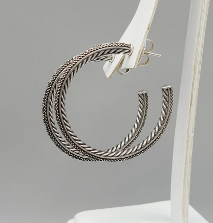 David Yurman Midnight Mélange Large Diamond Hoop Earrings Sterling Silver 0.60 TCW 41mm