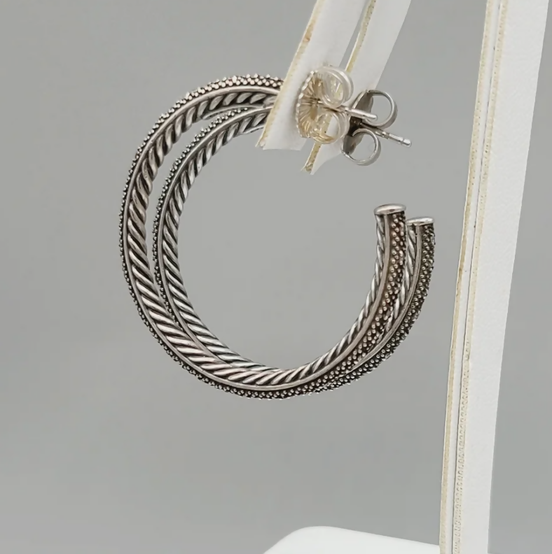 David Yurman Midnight Mélange Large Diamond Hoop Earrings Sterling Silver 0.60 TCW 41mm