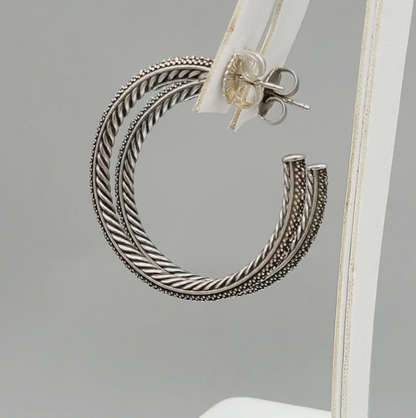 David Yurman Midnight Mélange Large Diamond Hoop Earrings Sterling Silver 0.60 TCW 41mm