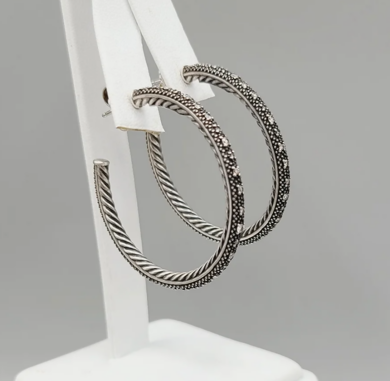 David Yurman Midnight Mélange Large Diamond Hoop Earrings Sterling Silver 0.60 TCW 41mm