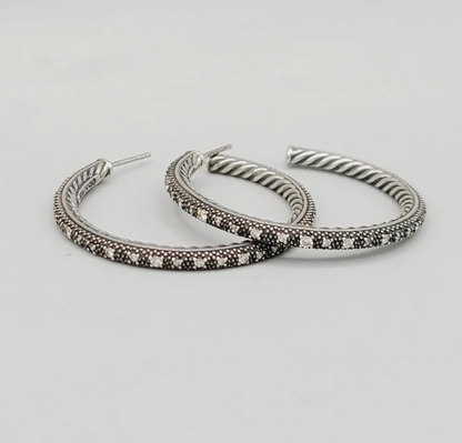 David Yurman Midnight Mélange Large Diamond Hoop Earrings Sterling Silver 0.60 TCW 41mm