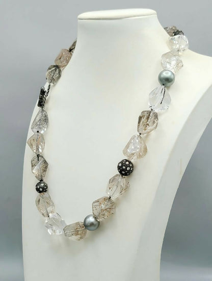 David Yurman Midnight Mélange Rutilated Quartz & Diamond Necklace | AYW Luxury