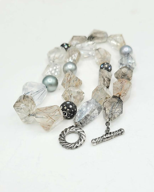 David Yurman Midnight Mélange Rutilated Quartz & Diamond Necklace | AYW Luxury