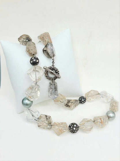 David Yurman Midnight Mélange Rutilated Quartz & Diamond Necklace | AYW Luxury