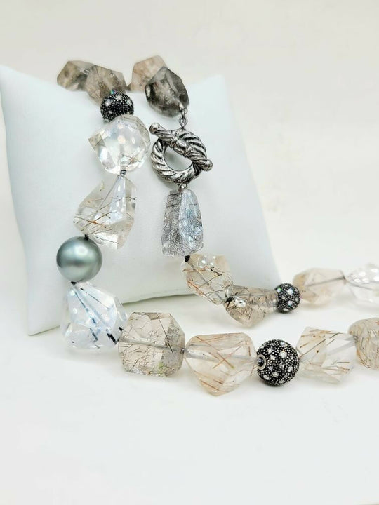 David Yurman Midnight Mélange Rutilated Quartz & Diamond Necklace | AYW Luxury