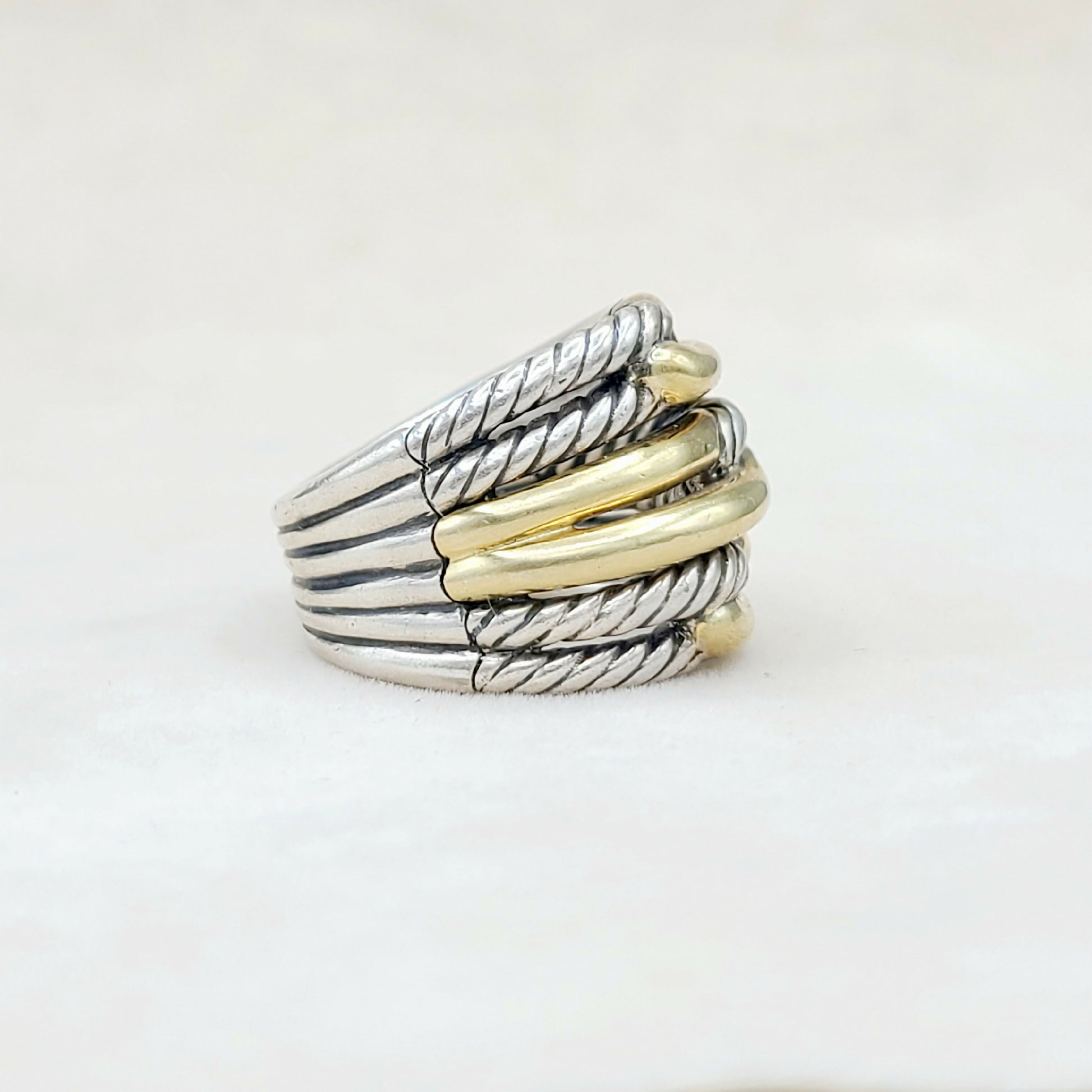 David Yurman Midnight Melange Ring With Diamonds and Gold 