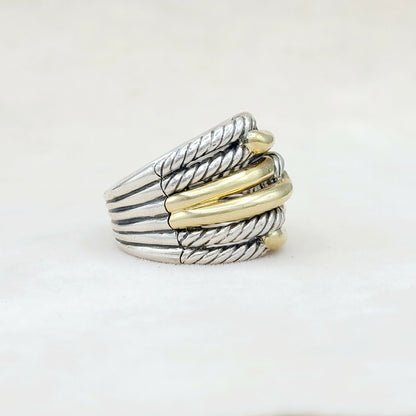 David Yurman Midnight Melange Ring With Diamonds and Gold 