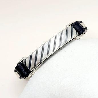 David Yurman Modern Cable Leather ID Bracelet Sterling Silver Black Leather 10.5mm Medium