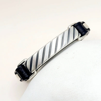 David Yurman Modern Cable Leather ID Bracelet Sterling Silver Black Leather 10.5mm Medium