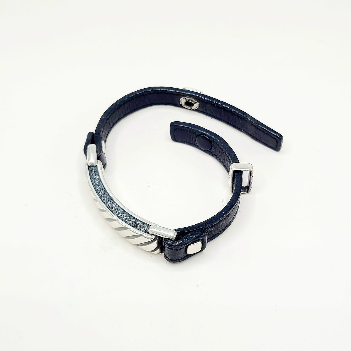 David Yurman Modern Cable Leather ID Bracelet Sterling Silver Black Leather 10.5mm Medium