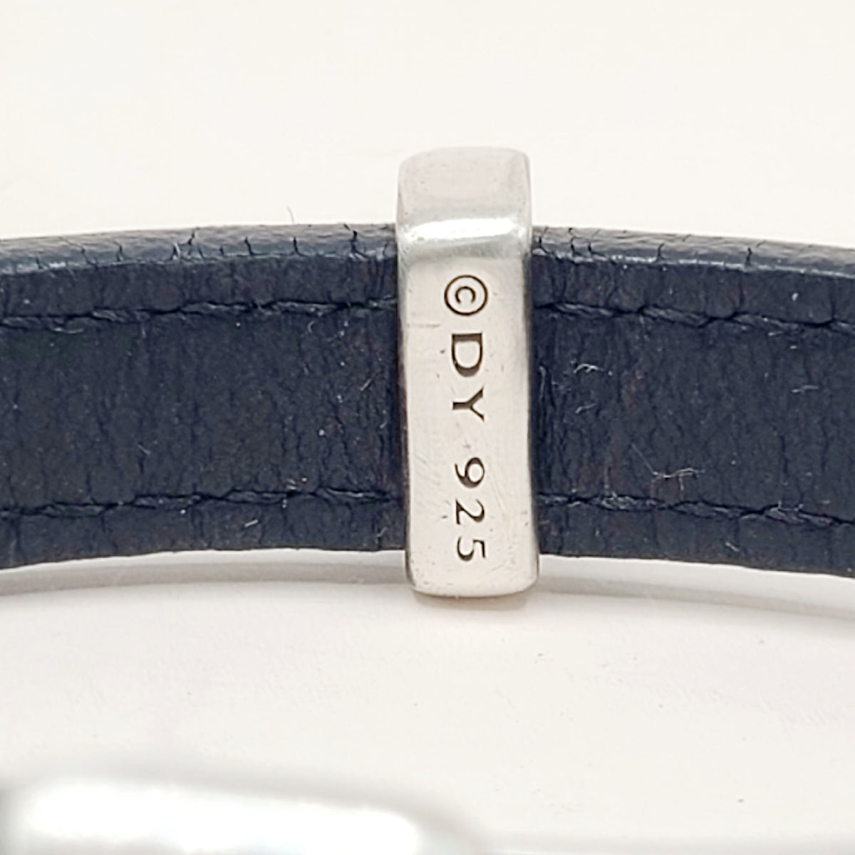  hallmark David Yurman Modern Cable Leather ID Bracelet Sterling Silver Black Leather 10.5mm Medium