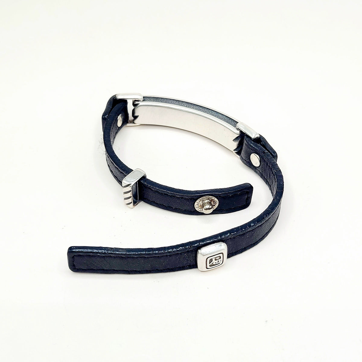 David Yurman Modern Cable Leather ID Bracelet Sterling Silver Black Leather 10.5mm Medium