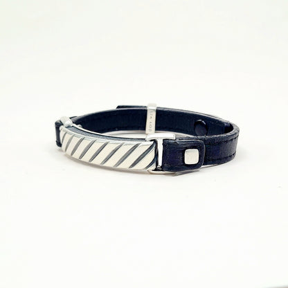 David Yurman Modern Cable Leather ID Bracelet Sterling Silver Black Leather 10.5mm Medium