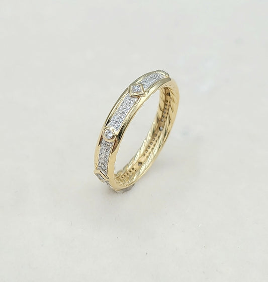 David Yurman Modern Renaissance Band Ring in 18K Yellow Gold with Full Pave Diamonds