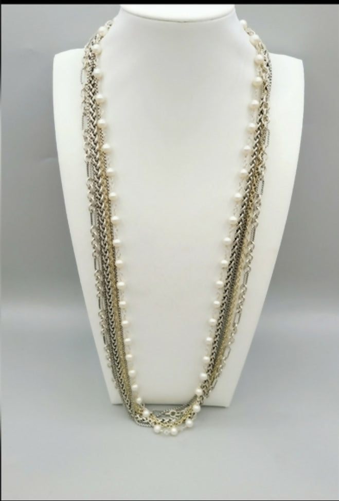 David Yurman Multi Chain Pearl Necklace With Gold, 28"