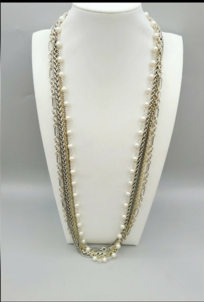 David Yurman Multi Chain Pearl Necklace With Gold, 28"