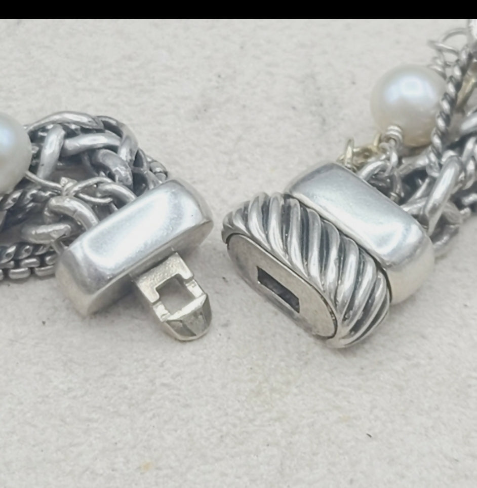 David Yurman Multi Chain Pearl Necklace With Gold, 28"
