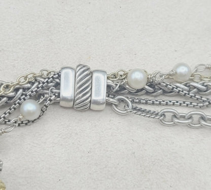 David Yurman Multi Chain Pearl Necklace With Gold, 28"