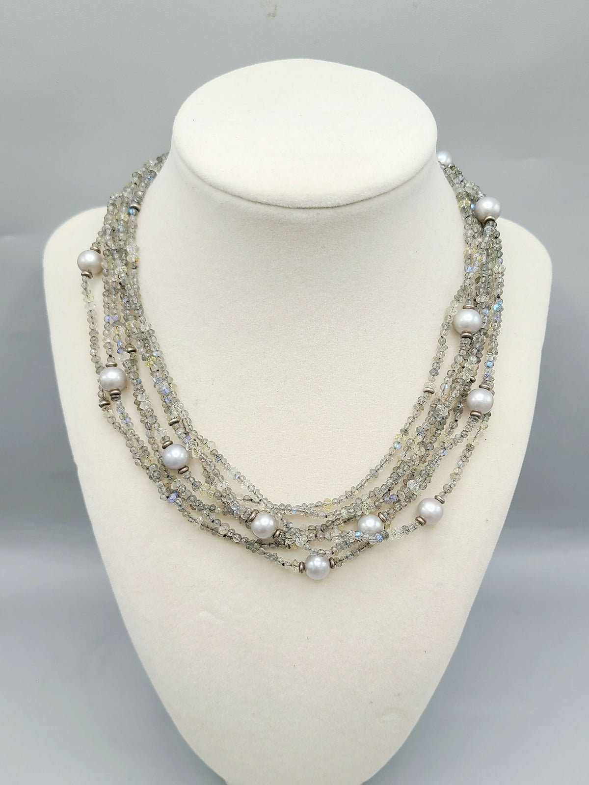 David Yurman Multi Strand Necklace With Labradorite And Gray Pearls