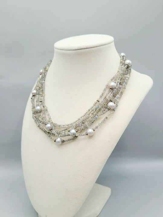 David Yurman Multi Strand Necklace With Labradorite And Gray Pearls