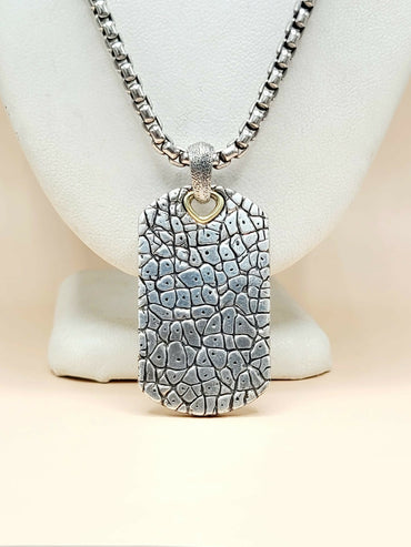 David Yurman Naturals Rhino Tag Pendant Necklace Sterling Silver 18K Gold 24"