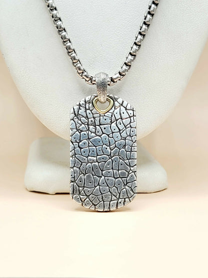 David Yurman Naturals Rhino Tag Pendant Necklace Sterling Silver 18K Gold 24"