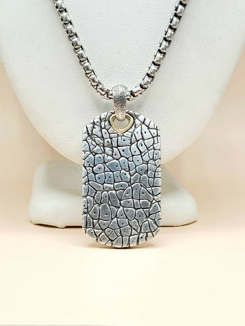 David Yurman Naturals Rhino Tag Pendant Necklace Sterling Silver 18K Gold 24"