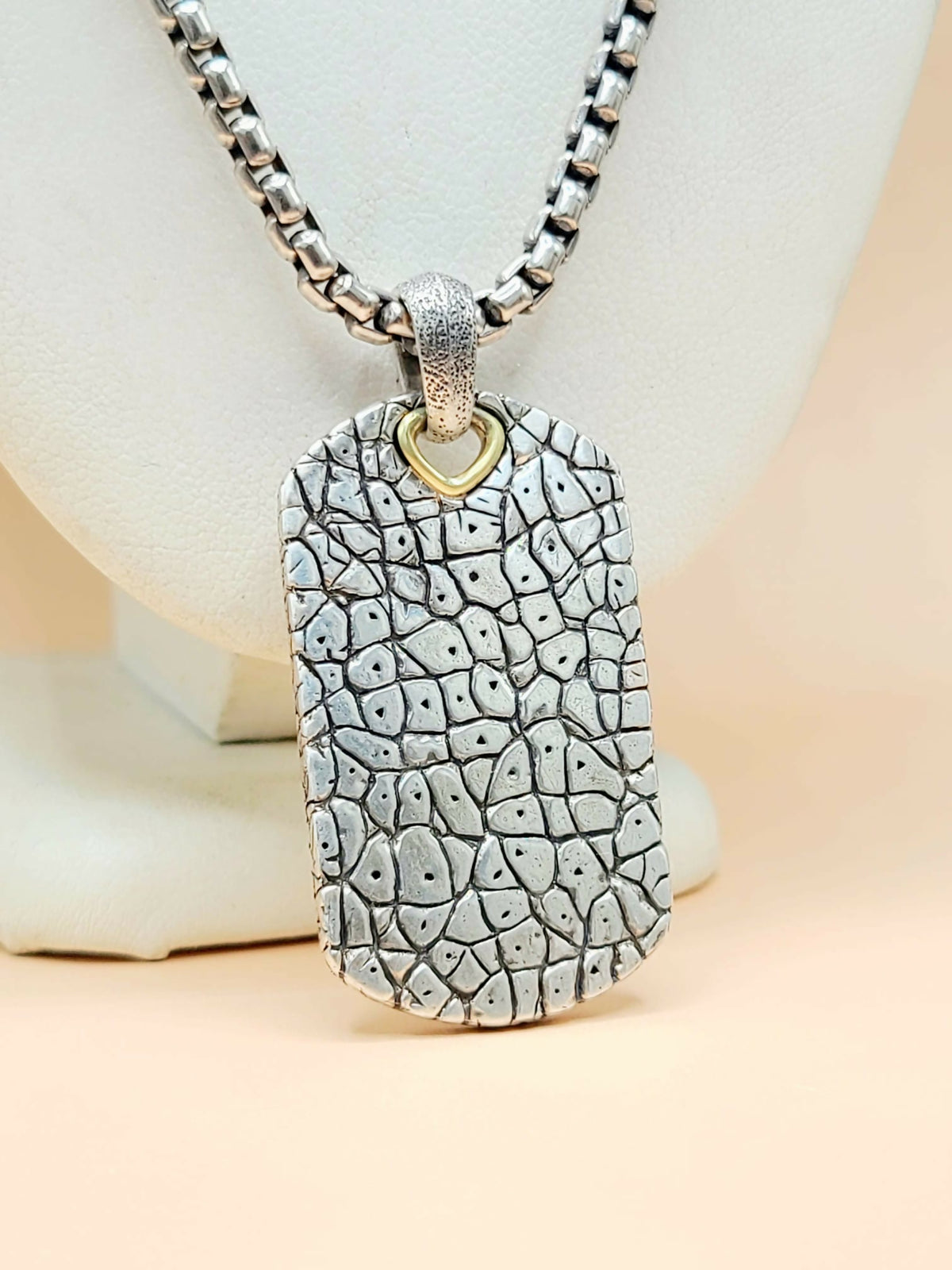 David Yurman Naturals Rhino Tag Pendant Necklace Sterling Silver 18K Gold 24"