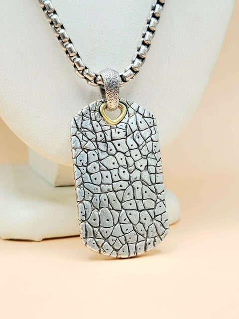 David Yurman Naturals Rhino Tag Pendant Necklace Sterling Silver 18K Gold 24"