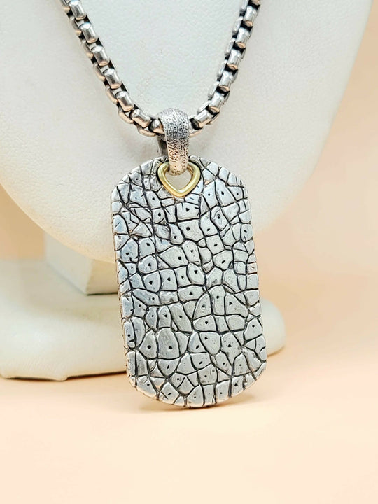 David Yurman Naturals Rhino Tag Pendant Necklace Sterling Silver 18K Gold 24"
