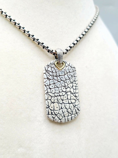 David Yurman Naturals Rhino Tag Pendant Necklace Sterling Silver 18K Gold 24"