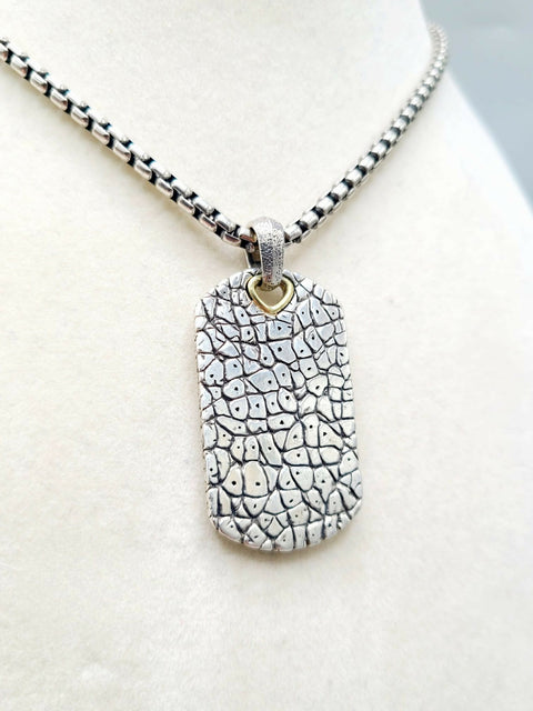 David Yurman Naturals Rhino Tag Pendant Necklace Sterling Silver 18K Gold 24"