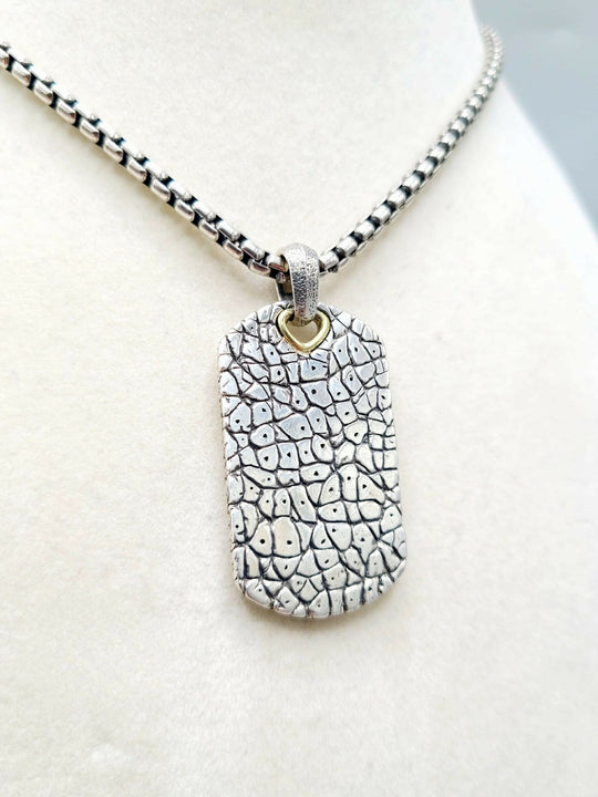 David Yurman Naturals Rhino Tag Pendant Necklace Sterling Silver 18K Gold 24"