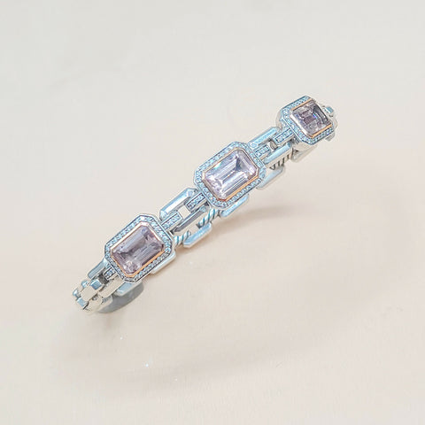  David Yurman Novella Morganite Diamond Rose Gold Silver Bracelet