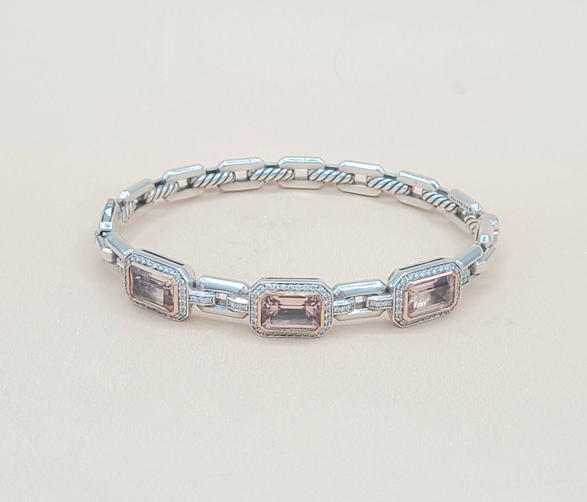    David Yurman Novella Morganite Diamond Rose Gold Silver Bracelet