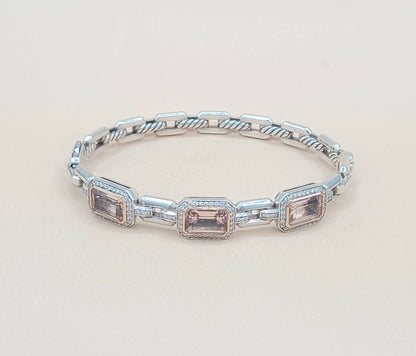    David Yurman Novella Morganite Diamond Rose Gold Silver Bracelet