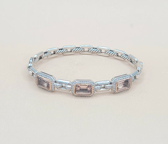  David Yurman Novella Morganite Diamond Rose Gold Silver Bracelet