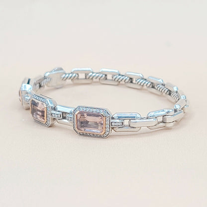    David Yurman Novella Morganite Diamond Rose Gold Silver Bracelet